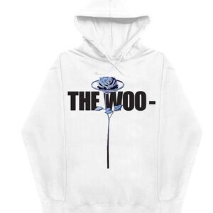 White Hoodie with Blue Rose Graphic
